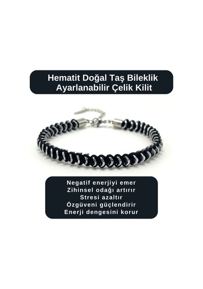 Sertifikalı Hematit Doğal Taş Bileklik Ayarlanabilir Çelik Kilit Çok Renkli