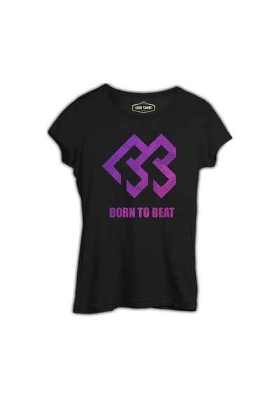 Born To Beat - Logo Grain Siyah Kadın Tshirt 001