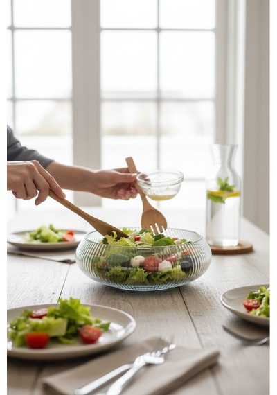 Cam Salata Kasesi - 30 Cm Orta Sunum Kasesi - Çok Amaçlı Kase Meyvelik Şeffaf