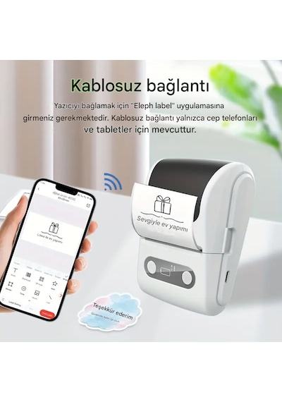 Mpia P1 Etiket Yazıcısı Termal Kablosuz Eleph-label App Android Apple Uyumlu iOS