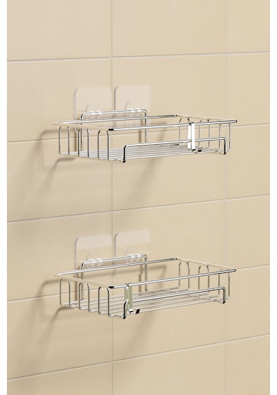 Teknotel ST242H Yapışkanlı Kancalı Banyo Rafı 2 Adet Krom