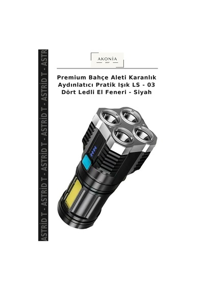Premium Bahçe Aleti Karanlık Aydınlatıcı Pratik Işık Ls - 03 Dört Ledli El Feneri - Siyah
