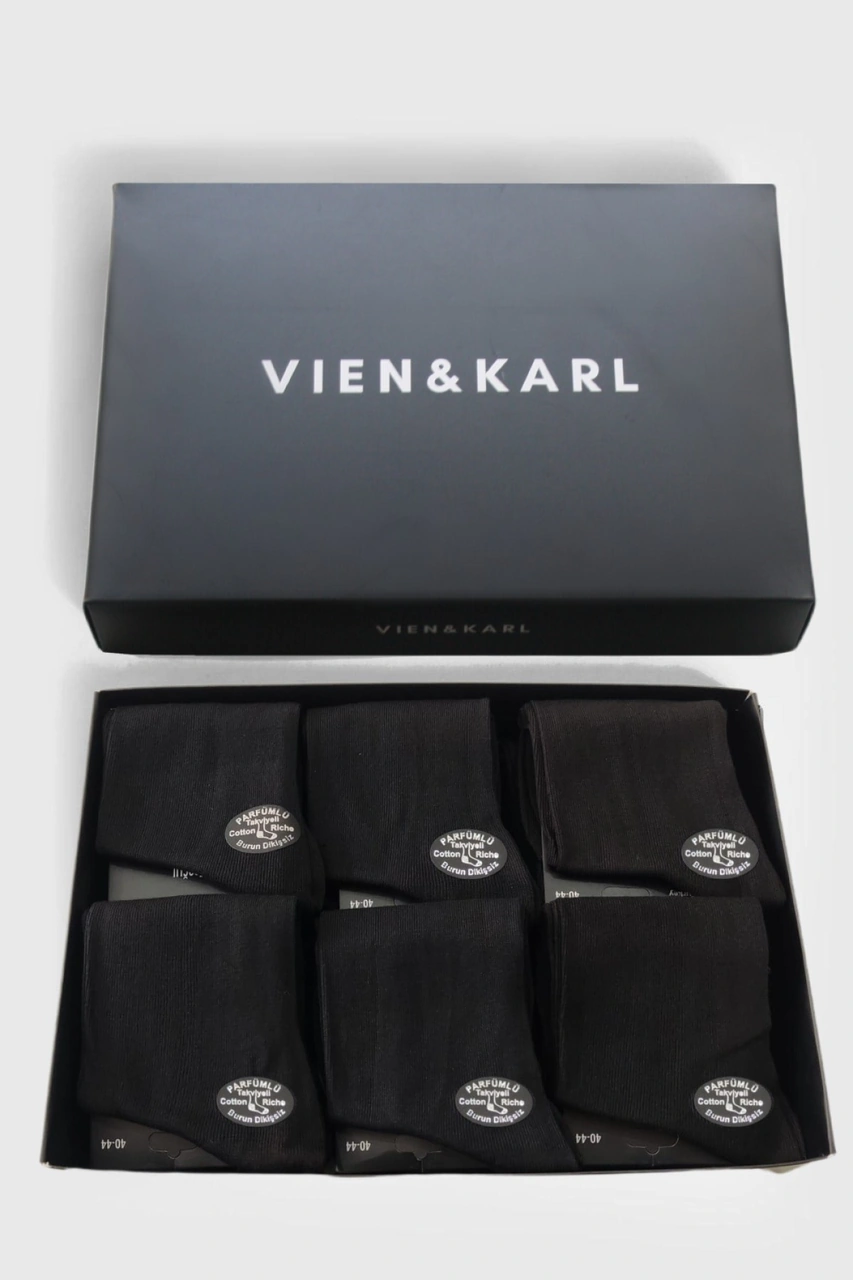 Vien&Karl Erkek Siyah Bambu Çorap 6'lı Premium Kutu Vk-bambu Kutu Siyah 6