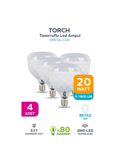 20w Kristal Tasarruflu E27 Beyaz Işık Torch Led Ampul 4 Adet 4 Adet