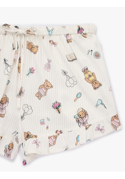 Koton Pamuklu Baskılı Rahat Kesim Mini Şort Pijama Altı Ekru Desenli 6slk80005mw