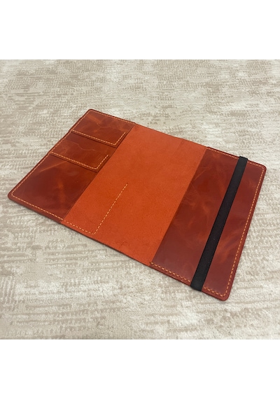Bilikolik Hakiki Deri A5 Defter Kılıfı, El Yapımı, Telefon Cepli Ajanda Organizer, Defter Ve Kalem Dahil Turuncu