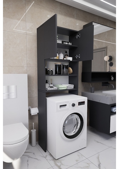 Luka Çamaşır Makinesi Üstü Çok Amaçlı Banyo Dolabı Kapaklı Ve... Antrasit