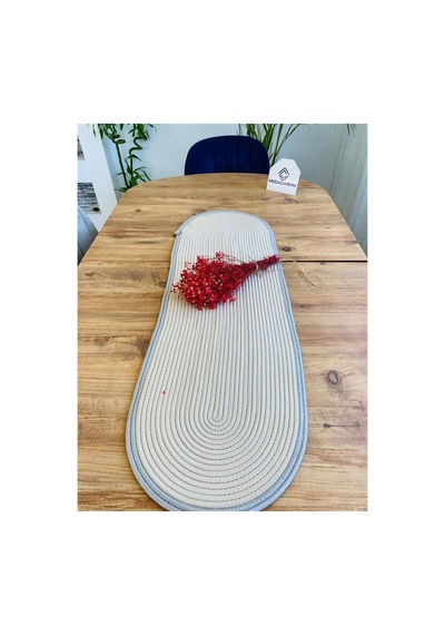 Jüt, Hasır, Dekoratif Masa Örtüsü, Runner 35x100 Cm, Amerikan Servis, Sehpa Örtüsü, Bohem Tarzı Krem Gri Krem Gri