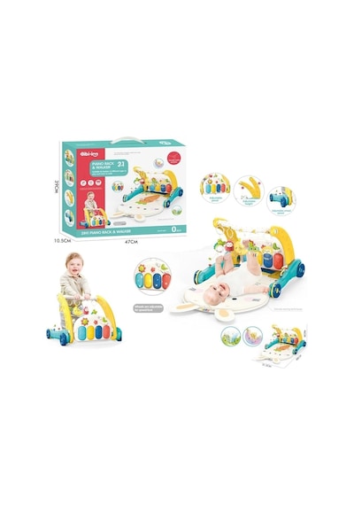 Bıb6015 -vardem Piyanolu 2 İn 1 Bebek Yürüteci Ve Tavşan Desenli Mavi Oyun Halısı