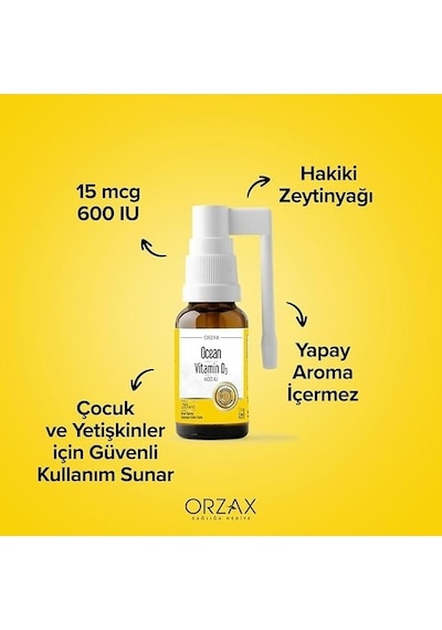 Orzax Ocean Vitamin D3 600 Iu Oral Sprey 20 Ml