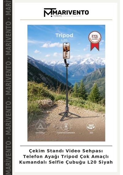 Çekim Standı Video Sehpası Telefon Ayağı Tripod Çok Amaçlı Kumandalı Selfie Çubuğu L20 Siyah