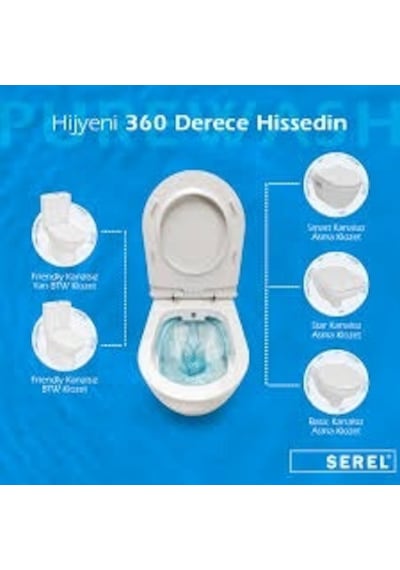 Serel Sapphire 52 cm Kanalsız Asma Klozet  Kapak Hariç SP26ADS110