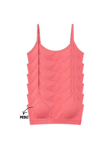 Genç Kız Pamuklu İp Askılı Çıkarılabilir Pedli Yarım Atlet Alıştırma Sütyeni 6'lı Paket Pembe Pembe