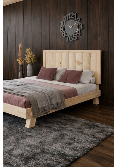 Hüma Dikey Başlıklı Masif Ahşap Karyola Natürel 90x190