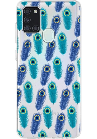 Samsung Galaxy A21s İle Uyumlu 1mm Slim Fit Nazar Boncuğu 4 Baskılı Şeffaf Kılıf Şeffaf