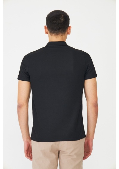 Siyah Modern Kesim Polo Yaka Erkek T-shirt Siyah