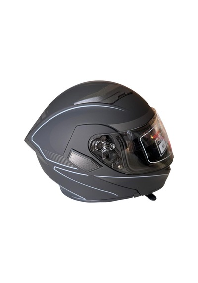 Çene Açılır Kask Mat Siyah Gri Çizgi R Grey L Jk902