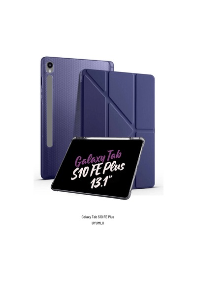 Galaxy Tab S10 Fe Plus Uyumlu 13.1 İnç Kalem Bölmeli Standlı Tri Folding Tablet Kılıfı Kapaklı Kılıf Lila