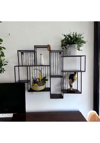 T.concept Dekoratif Metal Duvar Rafı 8 Bölmeli Kitaplık, Bibloluk Siyah Renk