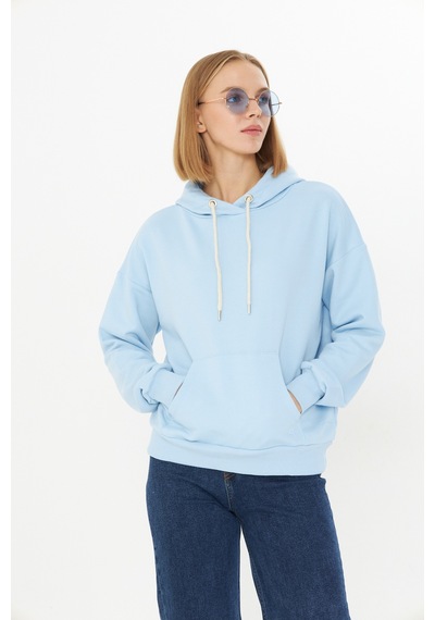 Bebe Mavisi Kanguru Cep Şardonlu Kapüşonlu Regular Fit Sweatshirt Mavi