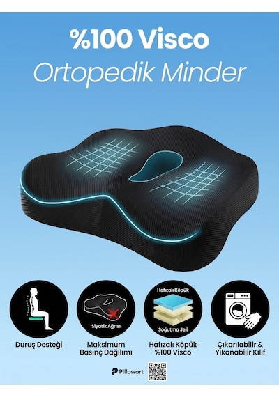 Yeni Nesil Visco Ortopedik Ergonomik Kaymaz Taban Terlemez Hemoroıd Oturma Simidi Minderi Omurga Sağlığını Destekler Ve Oturma Baskısını Azaltır Siyah