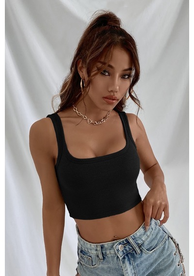 Epilons Zenvial Kadın Siyah Kalın Askılı Crop Top Büstiyer Zenviall2