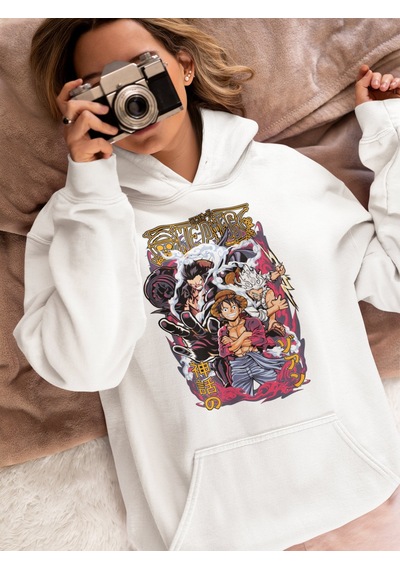 Sevbano One Piece Karakterler Monkey D. Luffy Baskılı Unisex Oversize Ani beyaz