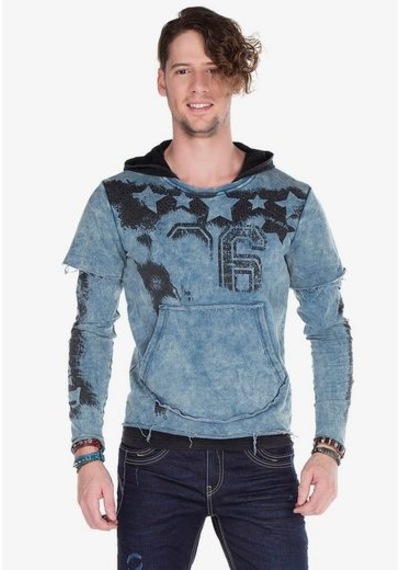 Cipo & Baxx Cl279 Baskılı Taş İşlemeli Erkek Kapşonlu Sweatshirt 001