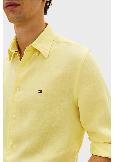 Tommy Hilfiger Keten Regular Fit Uzun Kollu Gömlek Erkek Gömlek Mw0mw41530 Zf0 Açık Sarı