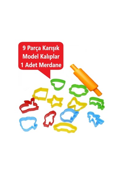Oyun Hamuru Kalıbı 9 Parça Karışık Model Merdane Oklava Seti