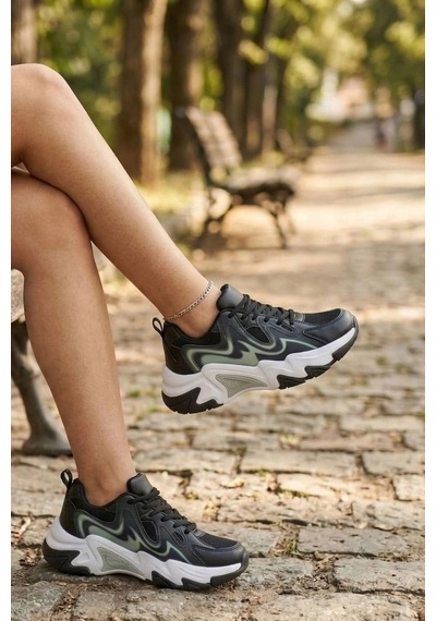 In Step Black Flame Premium Kalın Tabanlı Modern Antrasit Spor Ayakkabı Siyah