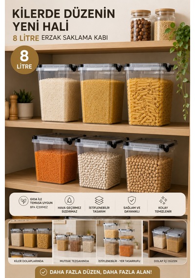Freshbox 8 Litre Premıum Kilitli Erzak Saklama Kabı Diğer