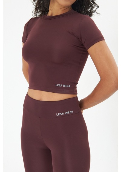 Lesa Wear Soft Touch Bedene Oturan Spor Crop T-shirt Short Fitted Kahverengi