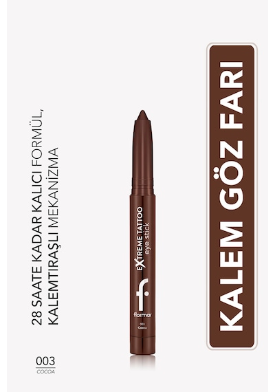 Flormar Extreme Tattoo Mat & Işıltılı Asansörlü Kalemtıraşlı Jel Göz Kalemi & Far Stick 8682536118989 003cocoa