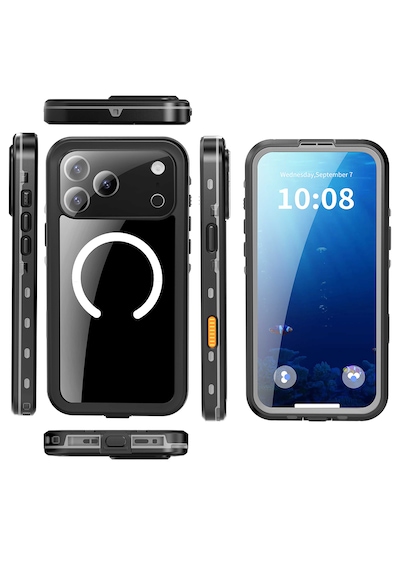 Apple Uyumlu iPhone 17 Pro Max Kılıf 360 Ön Ve Arka Koruyucu Su Geçirmez 1-1 Silikon Pc+tpu Zırhlı Kapak Siyah