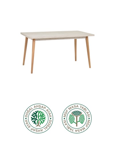 Vilinze Avanos Ahşap Sabit Mdf Traverten Mutfak Masası - 80x140 Cm