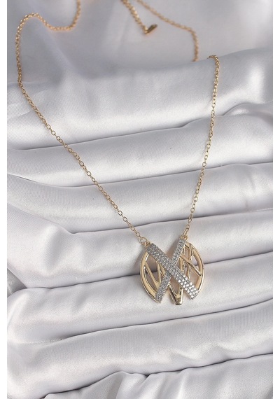 Mey İthalat 316l Çelik Gold Renk Zirkon Taşlı Vintage Model Kadın Kolye altın