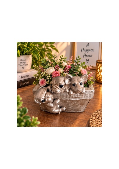 Dekoratif Hayvan Figürlü Masaüstü Organizer Kalemlik Takı Toka Anahtar Düzenleyici Çok Amaçlı Polyester 14x19 Cm Gümüş