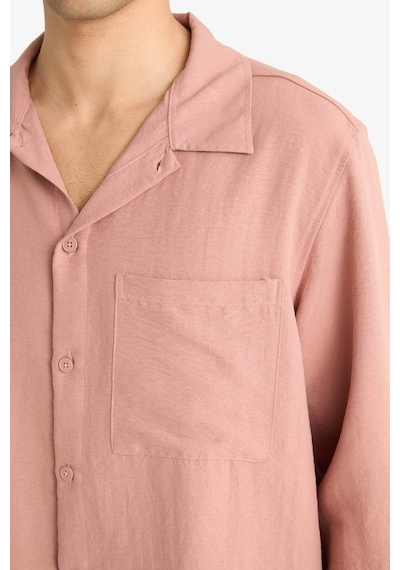 Defacto Relax Fit Apaş Yaka Dokuma Uzun Kollu Gömlek F6342ax25aubr496 Bordo