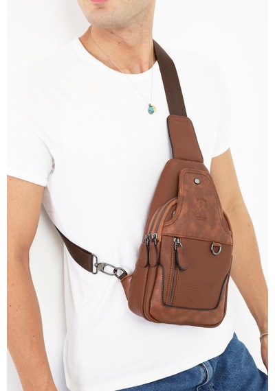 Taba Çok Bölmeli Çapraz Askılı Göğüs Omuz Çantası Bodybag Taba