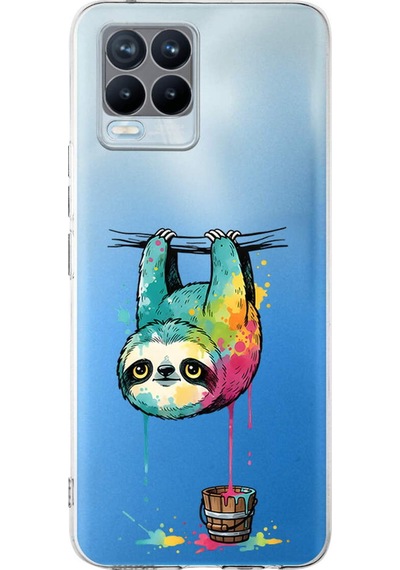 Realme 8 Pro İle Uyumlu Splash Tembel Hayvan Tasarımlı Şeffaf Silikon Kılıf Şeffaf
