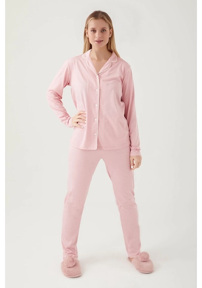 Pierre Cardin 7717 Gömlek Model Kadın Pijama Takım Gül Kurusu GÜL KURUSU