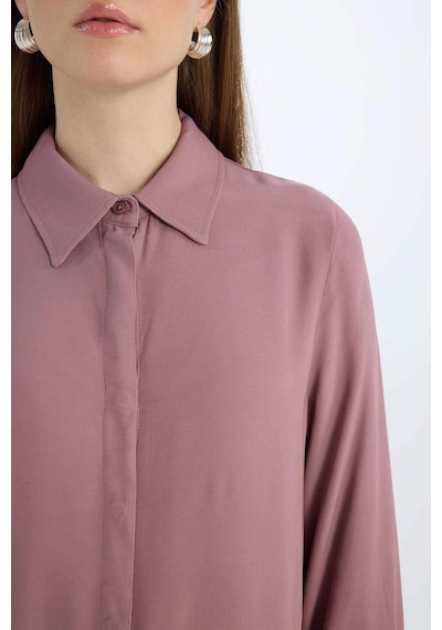 DeFacto Relax Fit Gömlek Yaka Yandan Bağlamalı Uzun Kollu Basic Düz Gömlek Tunik D7200AX24WNBR94 Bordo