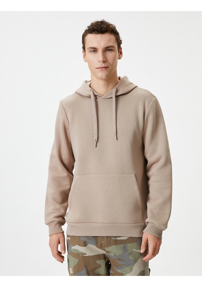 Koton Kapşonlu Sweatshirt Kanguru Cep Detaylı Uzun Kollu Kahverengi 4wam70239mk Kahverengi