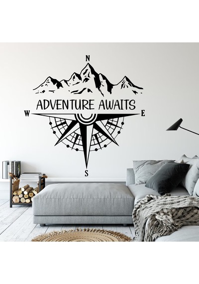 Pusula Adventure Awaits Sticker - Araba Oto Motosiklet Karavan Araç Sticker - 00337 30x30 Cm