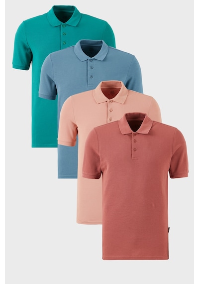 Buratti Pamuklu Regular Fit Düğmeli Polo Yaka 4'Lü Paket Erkek T Shirt 5902127S4 Mavi-Pudra-Benetton-Gül