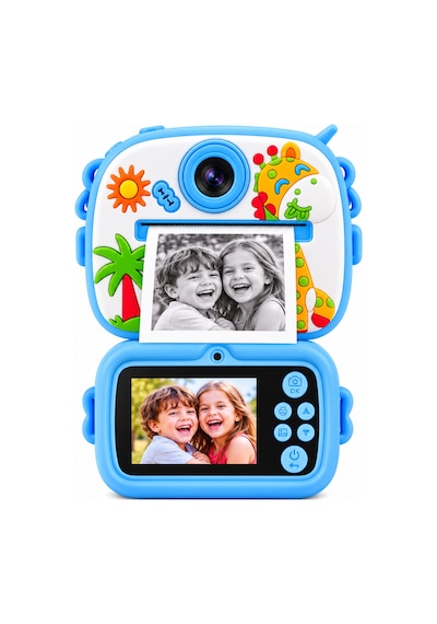 BLUE-3 Anında Baskılı Çocuk Fotoğraf Makinesi ,5 Fonksiyonlu, Video Özellikli Zürafa Desenli Kamera-1801