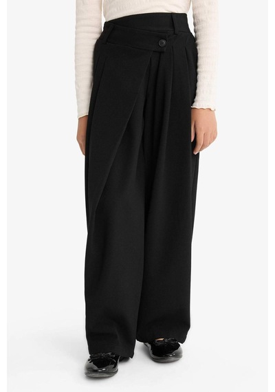 Defacto Kız Çocuk Baggy Fit Geniş Bol Paça Gabardin Pantolon G1622a825aubk59 Siyah
