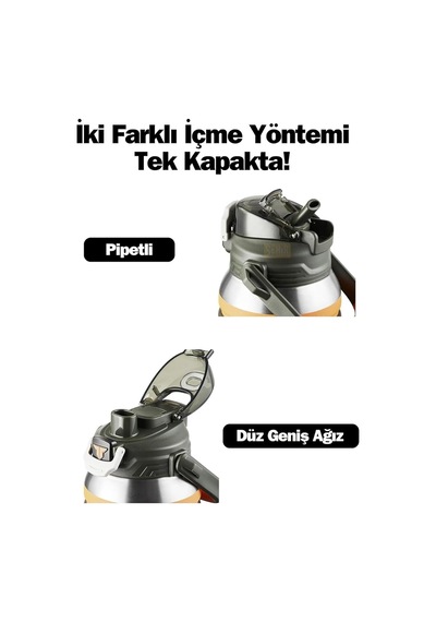 Tkk Büyük Boy 1000ml Pipetli/pipetsiz Kullanım Askılı Paslanmaz Çelik Termos Matara Turuncu Sku: Smg8690010590329 Açık