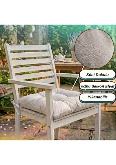4 Adet - 40x40 Cm Lüks Süet Dokulu Gri Sandalye Minderi - %100 Silikon Elyaf Dolgulu Yıkanabilir Minder